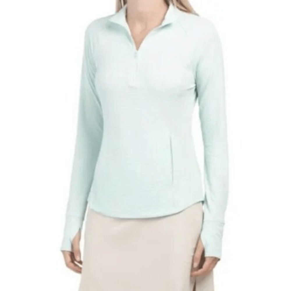 Tommy Bahama Women's L Shirt.‎ Mint Green Long Slv  1/2 Zip Pique Knit Golf Top